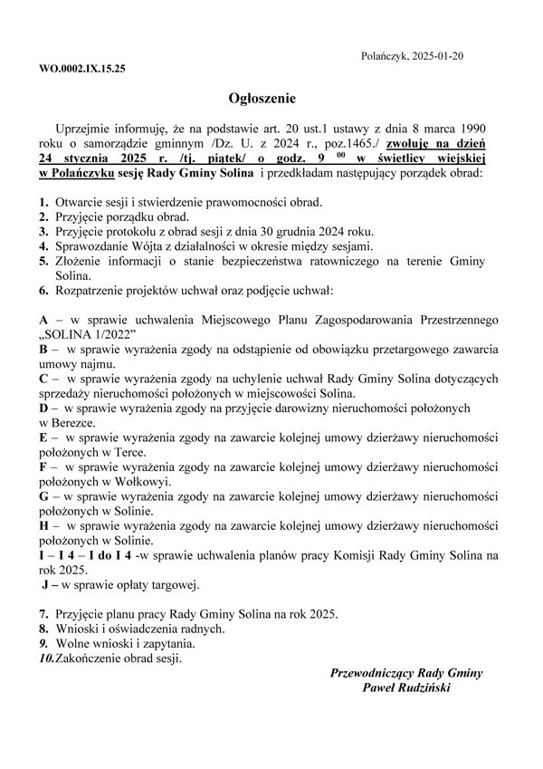 Sesja Rady Gminy Solina